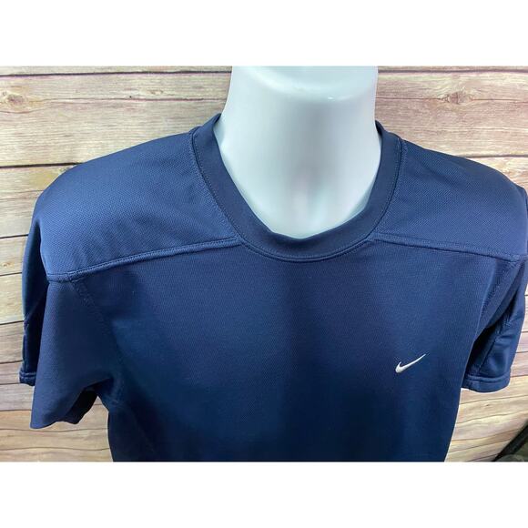 Vintage Silver Tag Nike T Shirt Size L Navy Blue Check Logo Essentials Tee Y2K - Picture 8 of 8